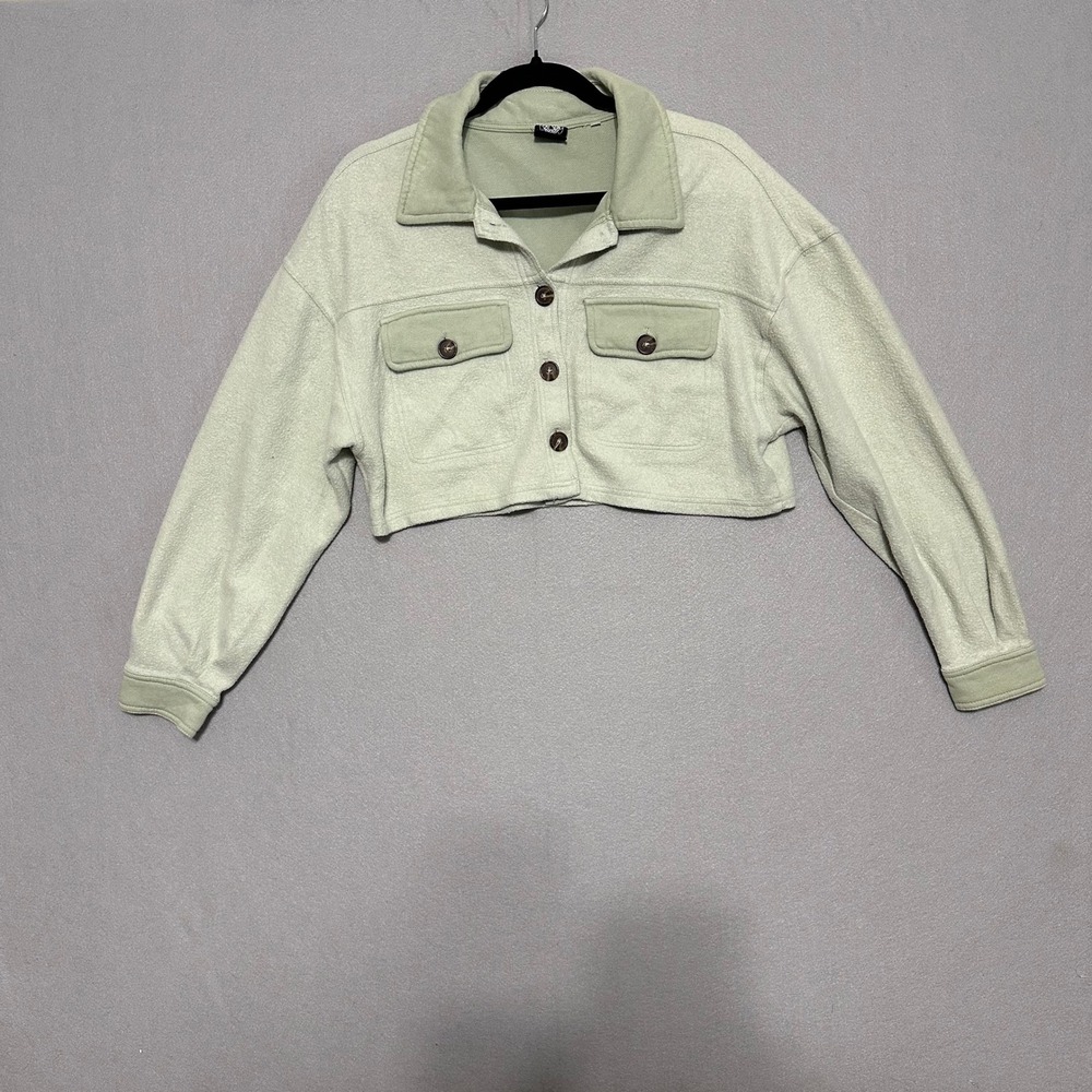 PacSun Womens XS Sage Green Cropped Fleece Button Up Shirt Jacket Shacket